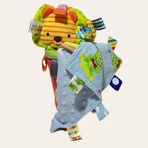 4/$25 Taggies Baby Lot 3 Sensory Small Security Blanket Lion Squeak Toy Soft Cup